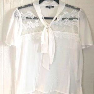 ROLYPOLY SHEER LACE WHITE TOP SZ. M